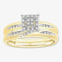 3PC Trio Set Featuring 1/7 CT.T.W.  Diamond 10K or 14K Two Tone Gold Wedding Ring Set