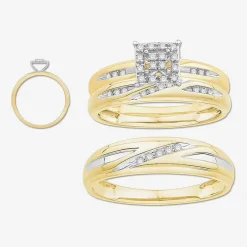 3PC Trio Set Featuring 1/7 CT.T.W.  Diamond 10K or 14K Two Tone Gold Wedding Ring Set