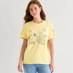 Peanuts Boyfriend Tee Womens Juniors Crew Neck Short Sleeve Oversized Peanuts Graphic T-Shirt