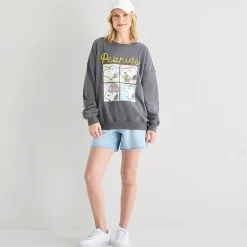 Peanuts Crew Fleece Womens Juniors Crew Neck Long Sleeve Peanuts Sweatshirt