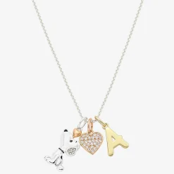 Peanuts Initial Womens Cubic Zirconia 10K Gold Over Brass Pure Silver Over Brass Heart 16 Inch Charm Pendant Necklace