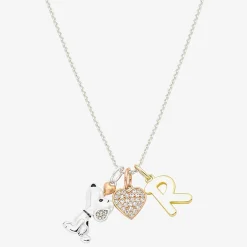 Peanuts Initial Womens Cubic Zirconia 10K Gold Over Brass Pure Silver Over Brass Heart 16 Inch Charm Pendant Necklace
