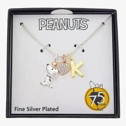 Peanuts Initial Womens Cubic Zirconia 10K Gold Over Brass Pure Silver Over Brass Heart 16 Inch Charm Pendant Necklace