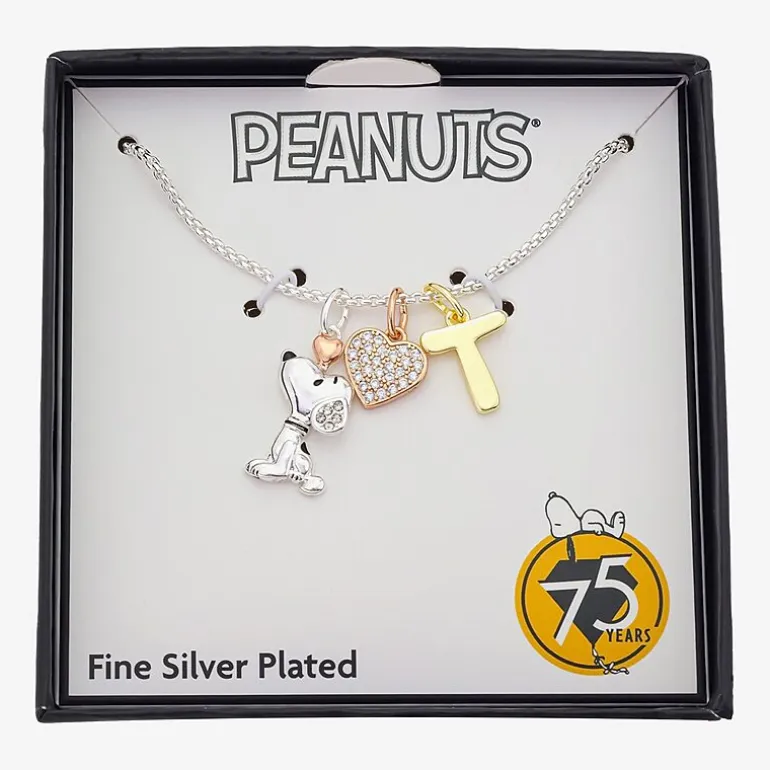 Peanuts Initial Womens Cubic Zirconia 10K Gold Over Brass Pure Silver Over Brass Heart 16 Inch Charm Pendant Necklace