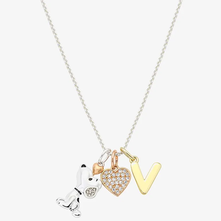 Peanuts Initial Womens Cubic Zirconia 10K Gold Over Brass Pure Silver Over Brass Heart 16 Inch Charm Pendant Necklace