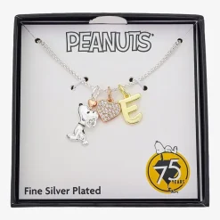 Peanuts Initial Womens Cubic Zirconia 10K Gold Over Brass Pure Silver Over Brass Heart 16 Inch Charm Pendant Necklace