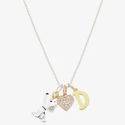 Peanuts Initial Womens Cubic Zirconia 10K Gold Over Brass Pure Silver Over Brass Heart 16 Inch Charm Pendant Necklace
