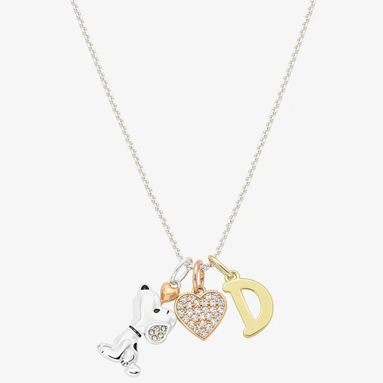 Peanuts Initial Womens Cubic Zirconia 10K Gold Over Brass Pure Silver Over Brass Heart 16 Inch Charm Pendant Necklace