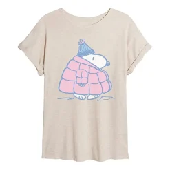 Peanuts Snoopy Coat Tee Womens Juniors Scoop Neck Short Sleeve Oversized Peanuts Snoopy Graphic T-Shirt