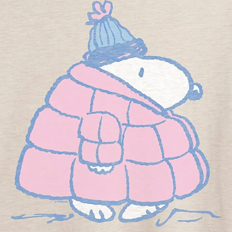 Peanuts Snoopy Coat Tee Womens Juniors Scoop Neck Short Sleeve Oversized Peanuts Snoopy Graphic T-Shirt