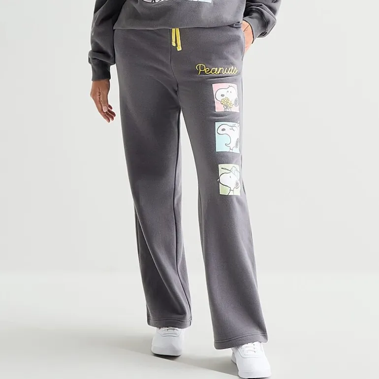 Peanuts Sweatpant Womens Juniors Wide Leg High Rise Peanuts Fleece Sweatpant