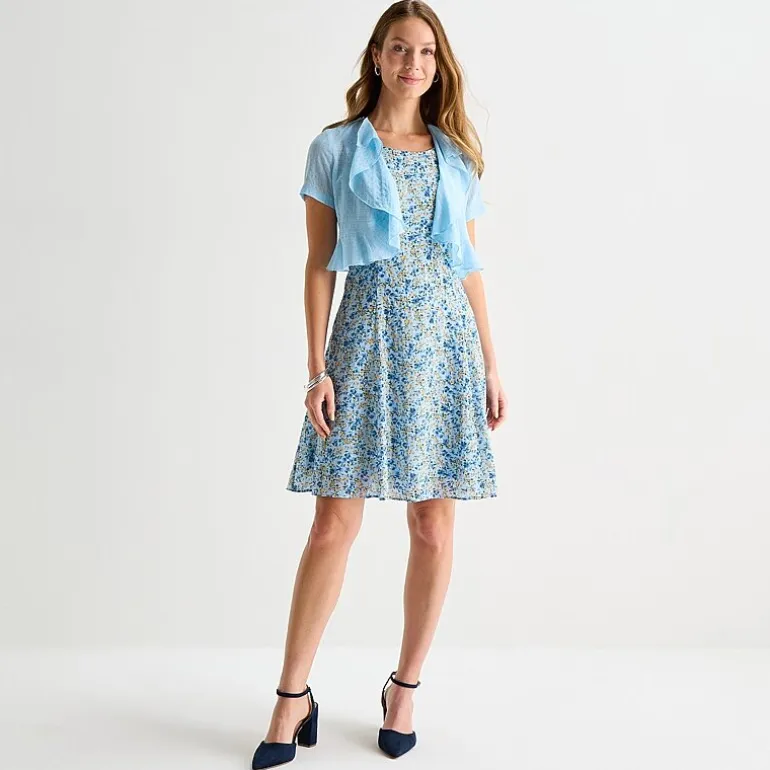 Perceptions Womens Embroidered Floral Jacket Dress