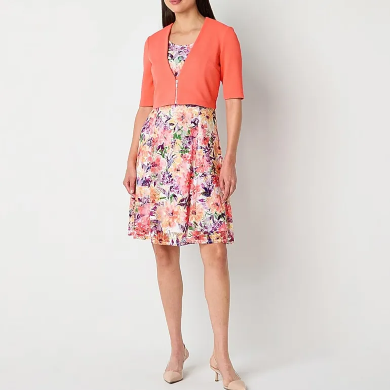 Perceptions Womens Petite Floral Jacket Dress