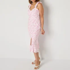 Perceptions Womens Petite Midi Sweetheart Neck Sleeveless Floral Sheath Dress