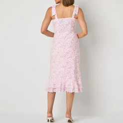 Perceptions Womens Petite Midi Sweetheart Neck Sleeveless Floral Sheath Dress