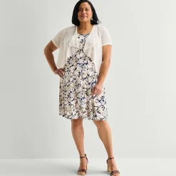 Perceptions Womens Plus Floral Jacket Dress