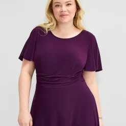 Perceptions Womens Plus Midi Round Neck Short Sleeve Flutter Fit + Flare Dress