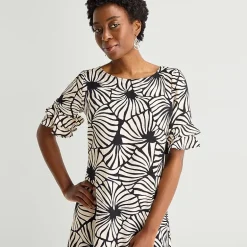 Perceptions Womens Round Neck Short Sleeve Abstract Shift Dress