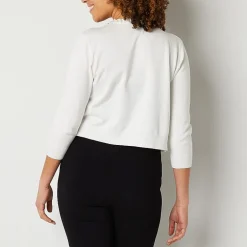 Perceptions Womens 3/4 Sleeve Beaded Trim Knit Shrug