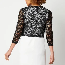 Perceptions Womens 3/4 Sleeve Sequin Lace Shrug