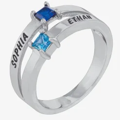 Personalized Engraved Split Shank Birthstone Ring