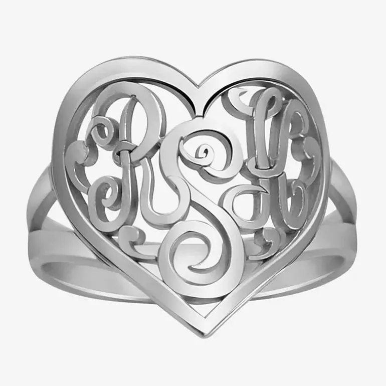 Personalized 18mm Script Monogram Heart Ring