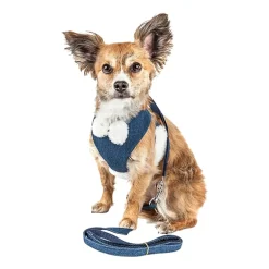 Pet Life Luxe 'Pom Draper' 2-In-1 Mesh Reversed Adjustable-Leash W/ Pom-Pom Bowtie Dog Harness