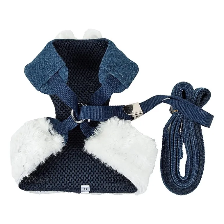 Pet Life Luxe 'Pom Draper' 2-In-1 Mesh Reversed Adjustable-Leash W/ Pom-Pom Bowtie Dog Harness