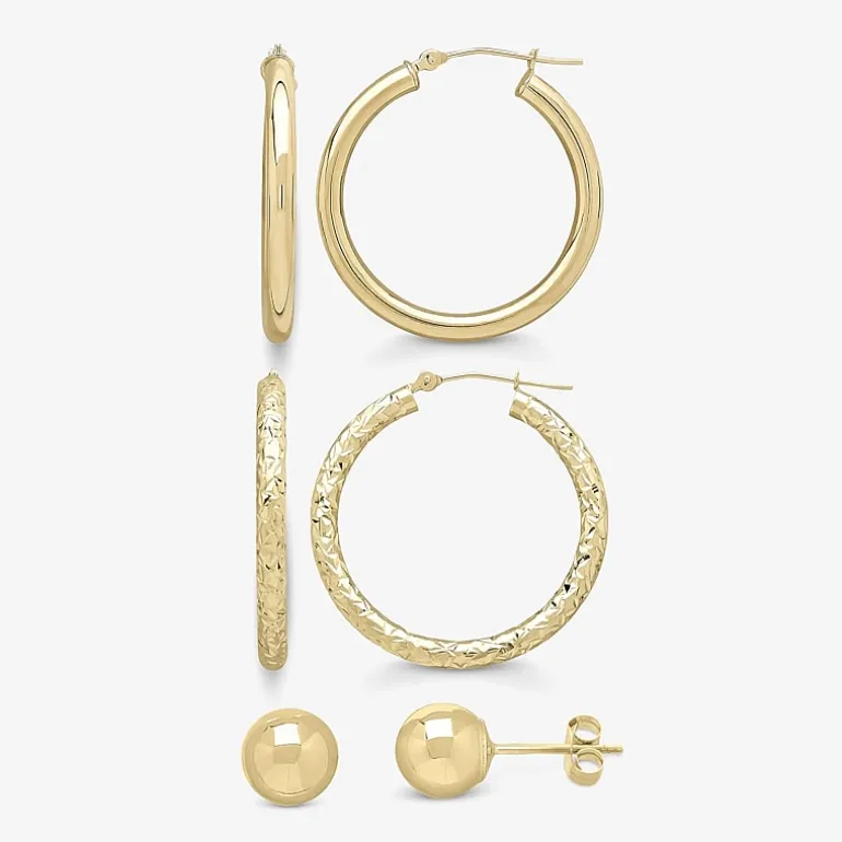 3 Piece 10K Gold Earring Set