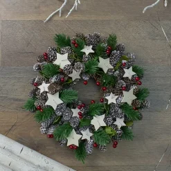 Pine Cone and Berries with Stars Artificial Christmas Wreath 10-Inch Unlit