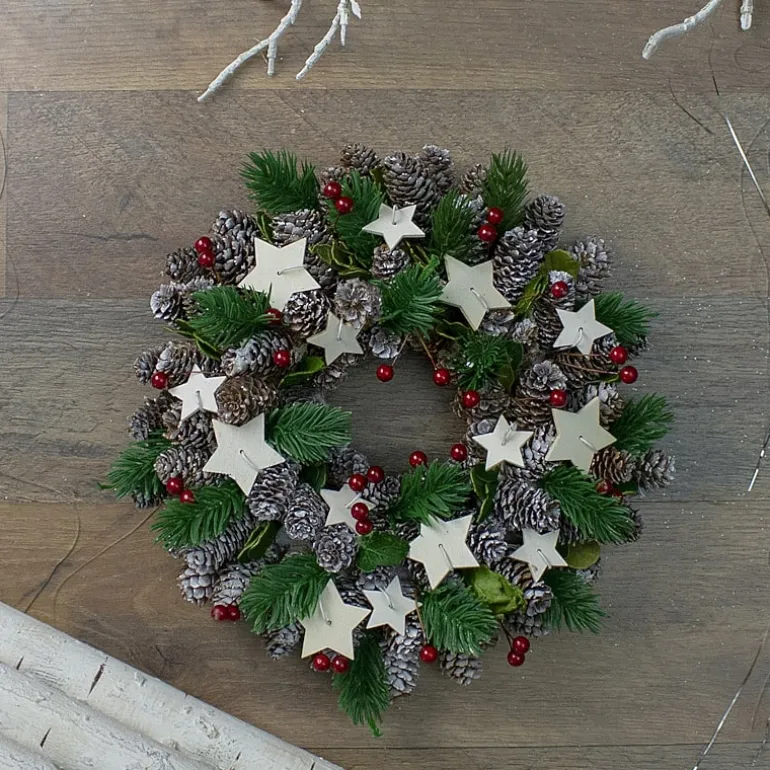 Pine Cone and Berries with Stars Artificial Christmas Wreath 10-Inch Unlit