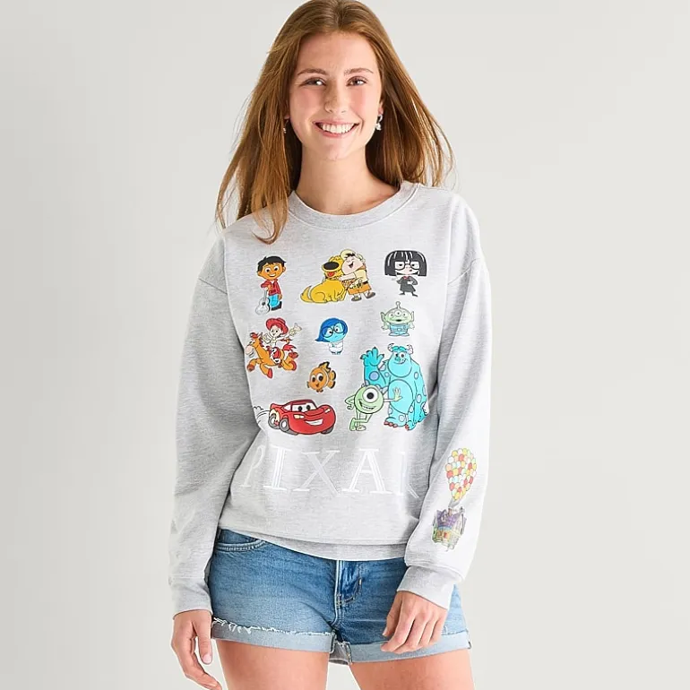 Pixar Womens Juniors Crew Neck Long Sleeve Sweatshirt