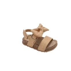 PIXIE BLOOM Toddler Girl's Sandals - Cute Footbed Sandals and Flat Summer Shoes with Puffy Bow