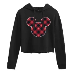 Plaid Cropped Womens Long Sleeve Mickey Mouse Hoodie