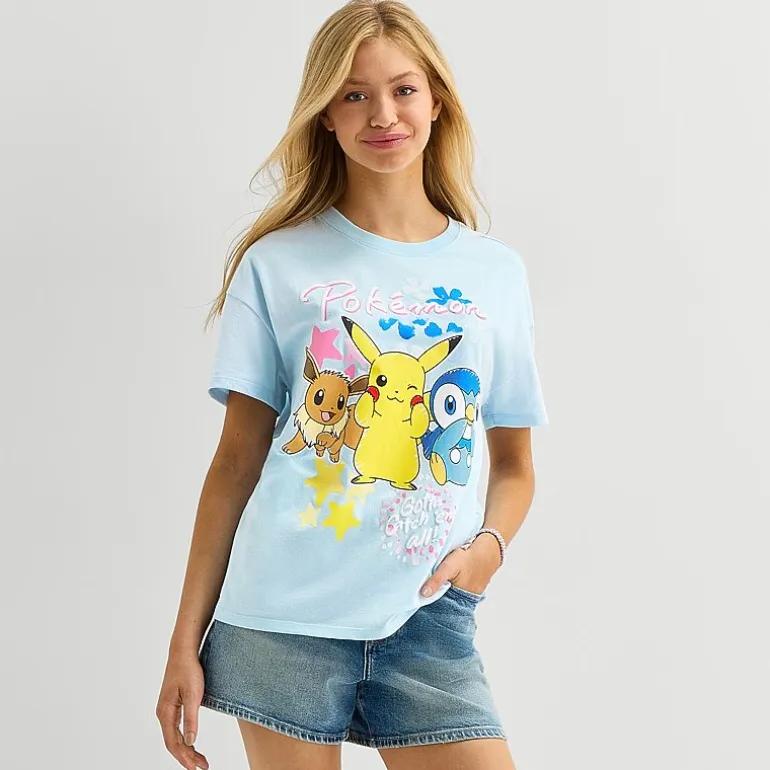 Pokemon Boyfriend Tee Womens Juniors Crew Neck Short Sleeve Loose Fit Pokemon Graphic T-Shirt