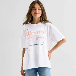 Positive Tee Womens Juniors Crew Neck Short Sleeve Oversized Graphic T-Shirt
