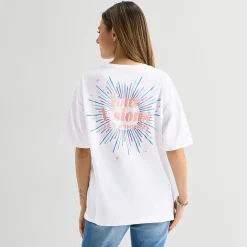 Positive Tee Womens Juniors Crew Neck Short Sleeve Oversized Graphic T-Shirt