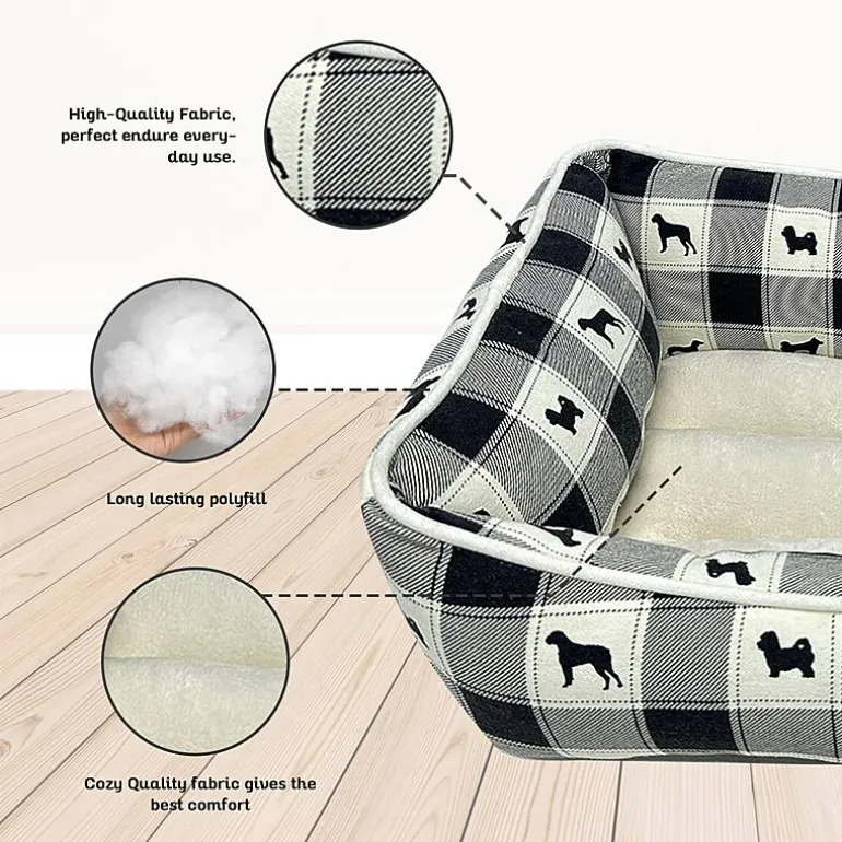 Precious Tails 24" Black Plaid Cuddler Pet Bed
