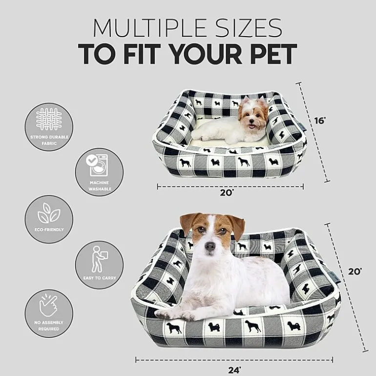 Precious Tails 24" Black Plaid Cuddler Pet Bed