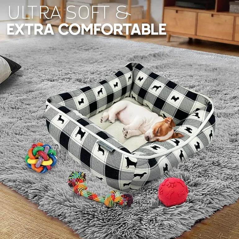 Precious Tails 24" Black Plaid Cuddler Pet Bed
