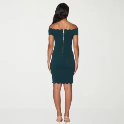 Premier Amour Off The Shoulder Womens Scallop Neck Short Sleeve Sheath Dress