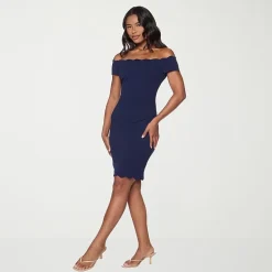 Premier Amour Off The Shoulder Womens Scallop Neck Short Sleeve Sheath Dress