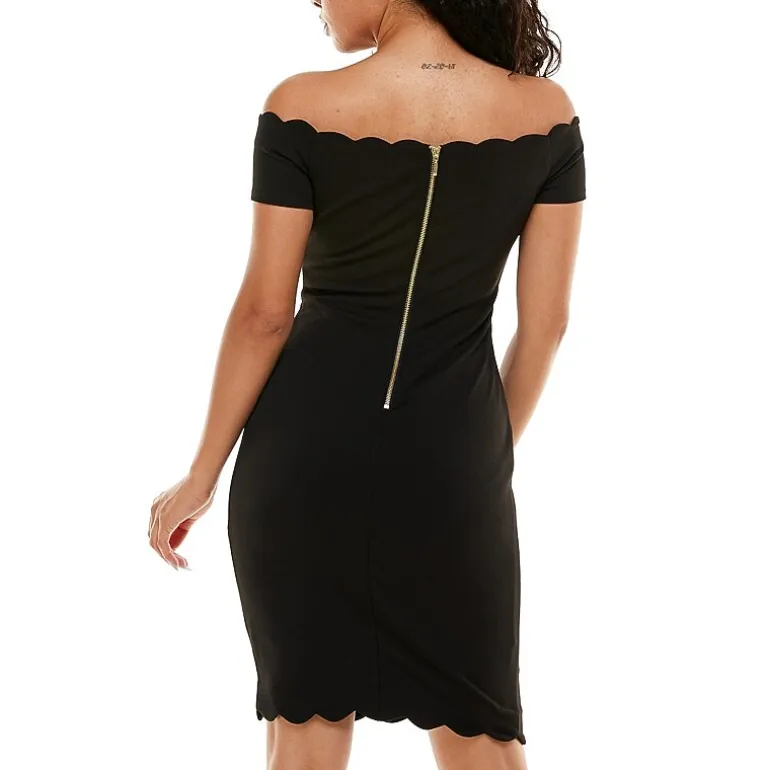 Premier Amour Off The Shoulder Womens Scallop Neck Short Sleeve Sheath Dress