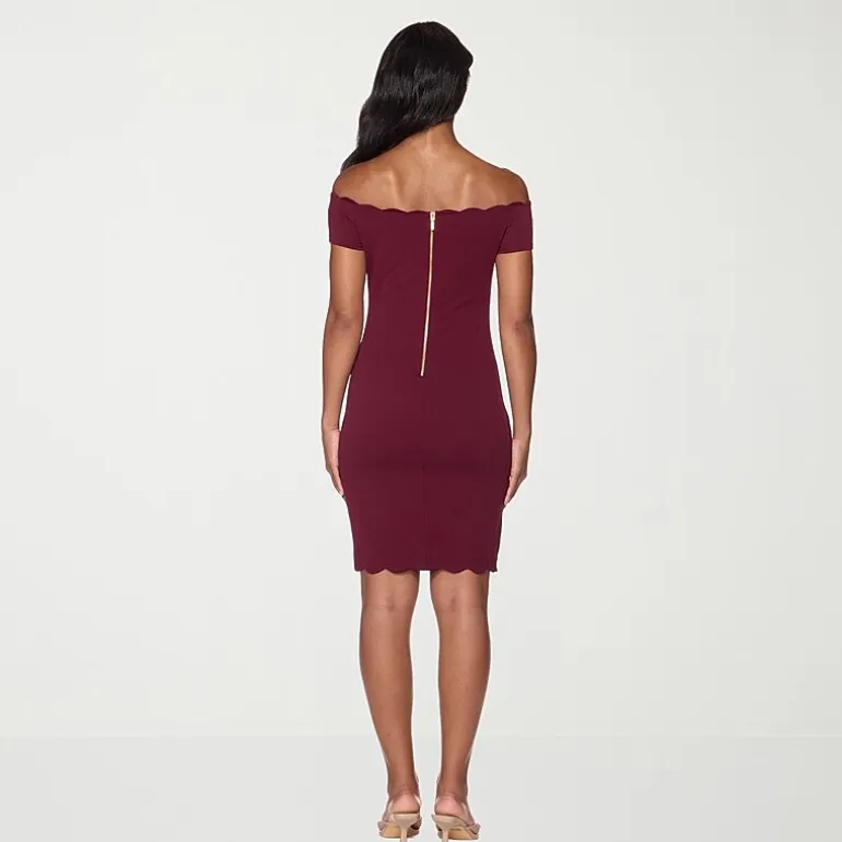 Premier Amour Off The Shoulder Womens Scallop Neck Short Sleeve Sheath Dress
