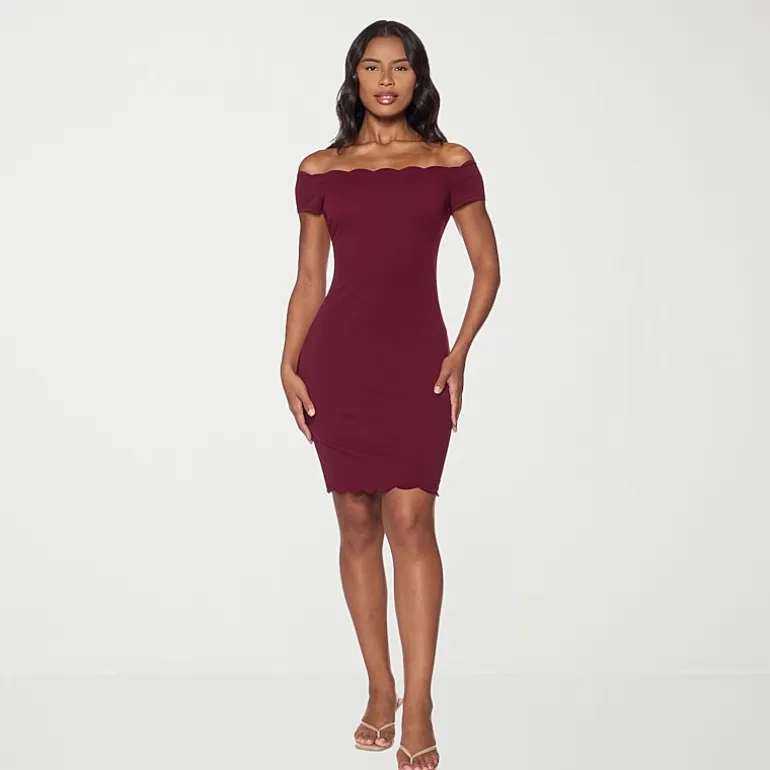 Premier Amour Off The Shoulder Womens Scallop Neck Short Sleeve Sheath Dress