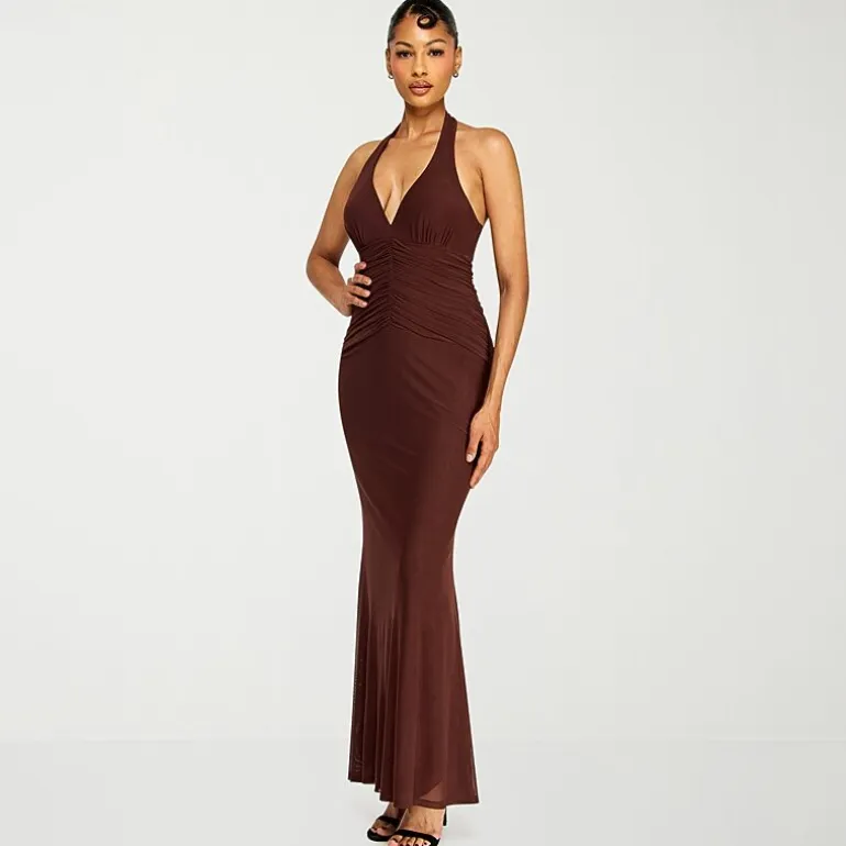Premier Amour Womens Halter Neck Sleeveless Evening Gown