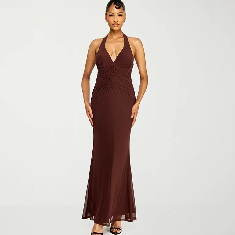 Premier Amour Womens Halter Neck Sleeveless Evening Gown