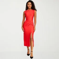 Premier Amour Womens Midi Asymmetrical Neck Sleeveless Sheath Dress