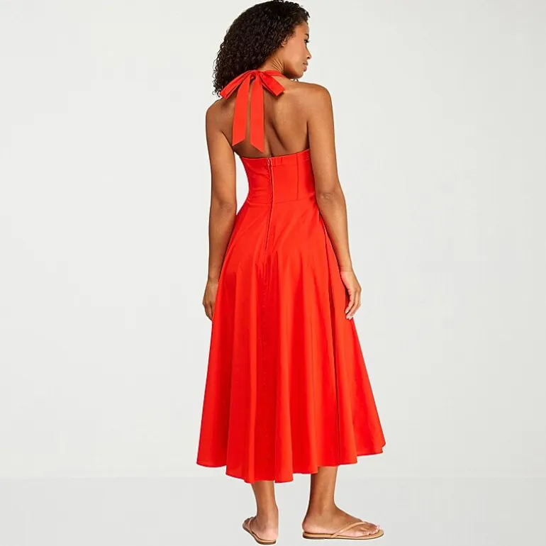 Premier Amour Womens Midi Halter Neck Sleeveless Fit + Flare Dress