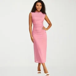Premier Amour Womens Midi Mock Neck Sleeveless Sheath Dress